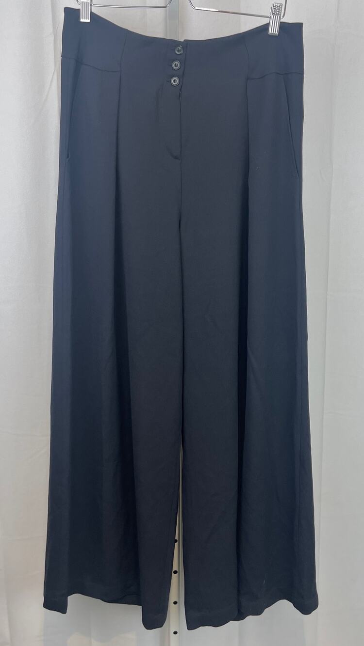 NWT BIBLIOTHEQUE The Odells Wide Leg Trousers Hi Rise Pants Wool Blend Black XL